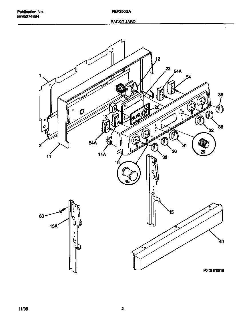 Frigidaire FEF350SAWE backguard diagram