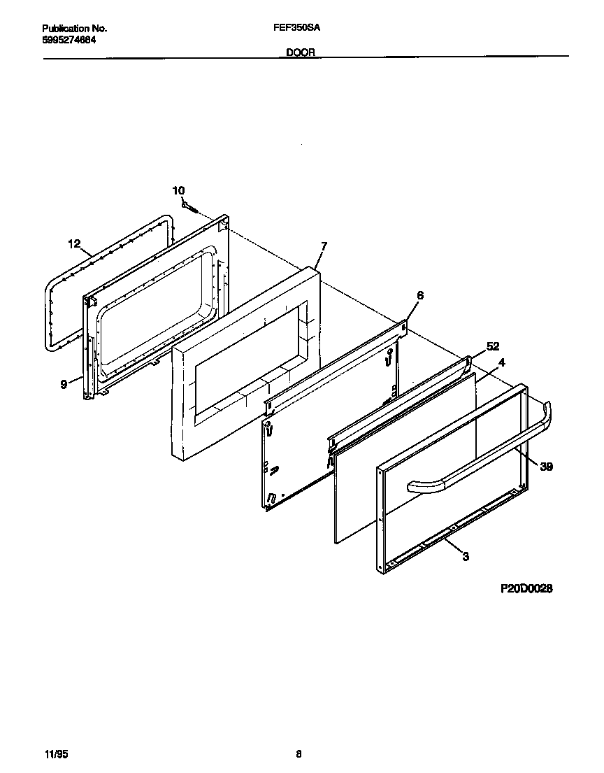 Frigidaire FEF350SAWE door diagram