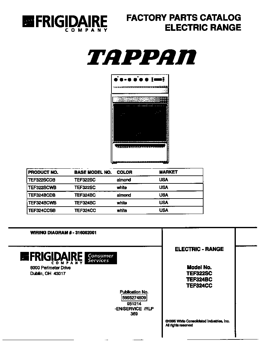 Tappan TEF324BCWB cover diagram