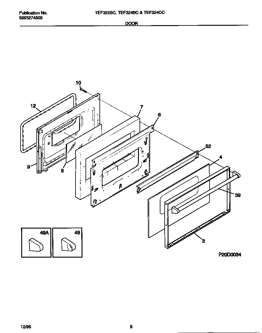 Tappan TEF324BCWB door diagram