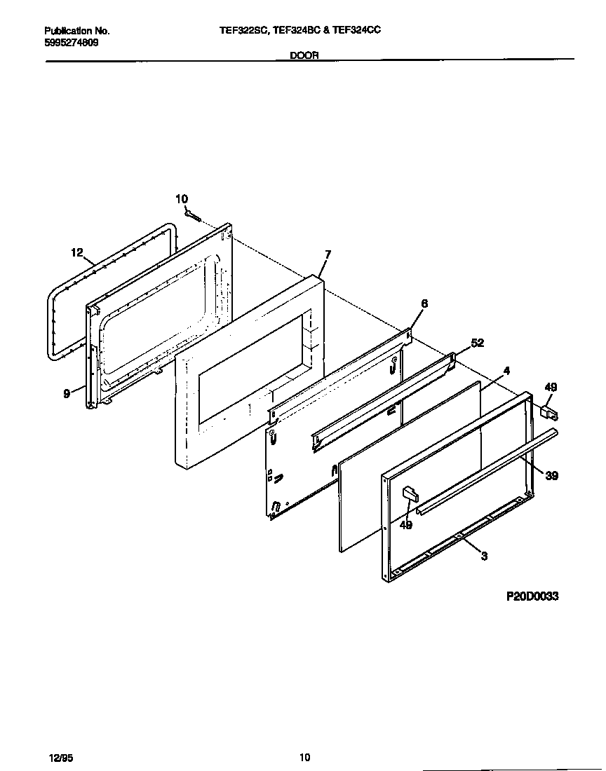 Tappan TEF324BCWB door diagram