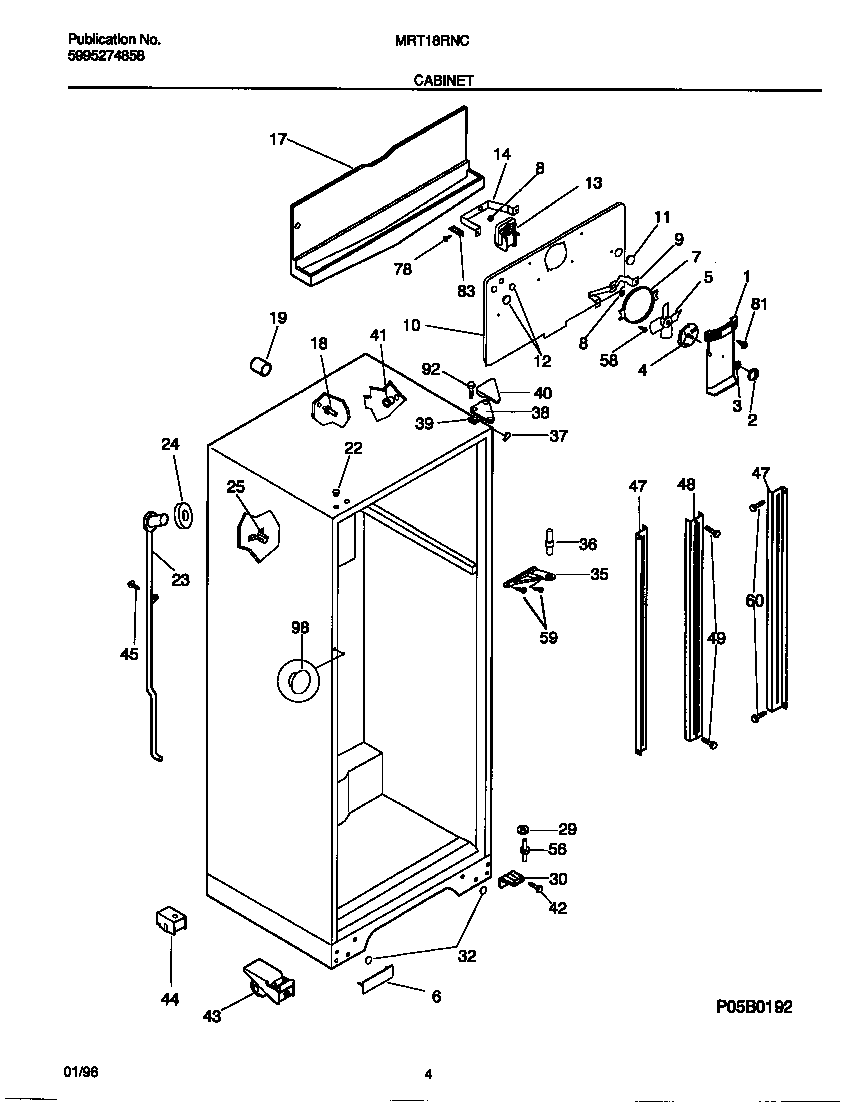 Universal/Multiflex (Frigidaire) MRT18RNCW0 cabinet diagram