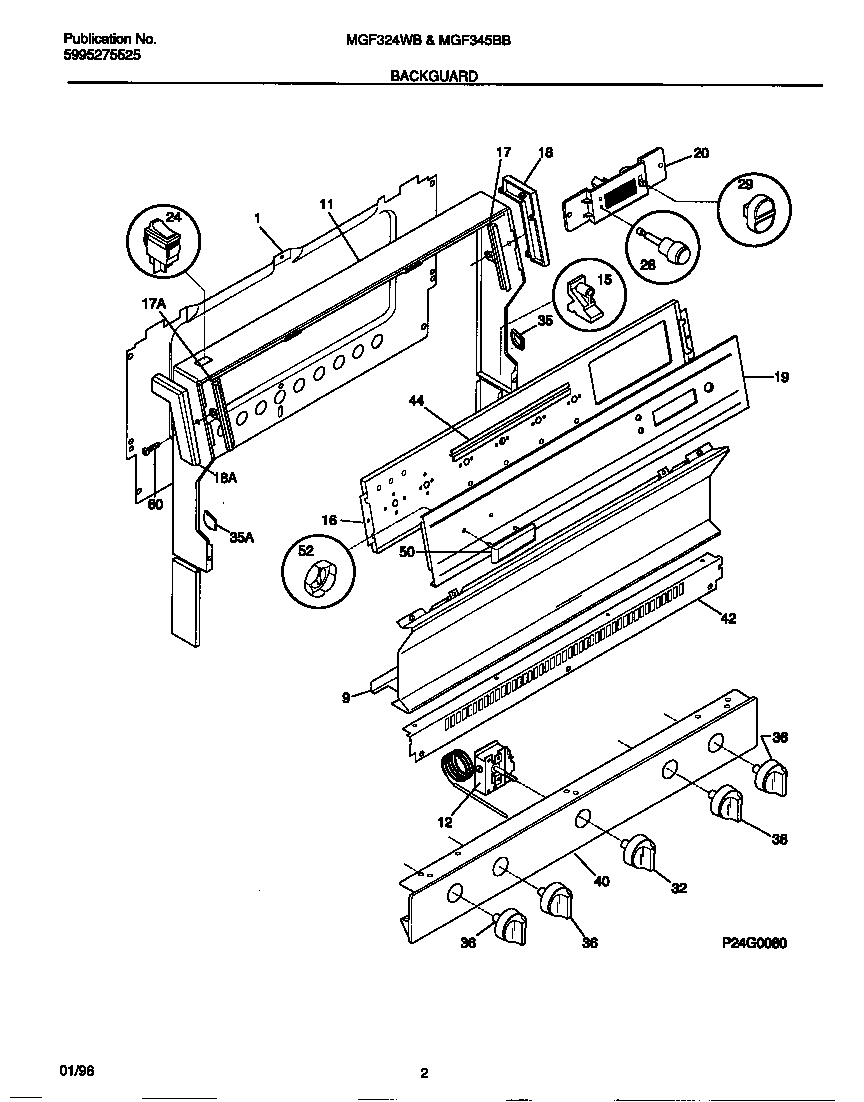 Universal/Multiflex (Frigidaire) MGF345BBWD backguard diagram