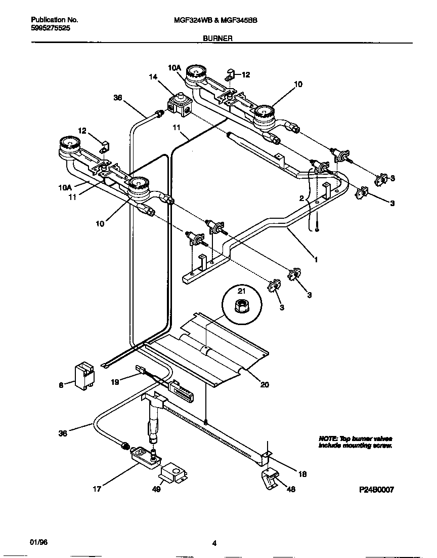Universal/Multiflex (Frigidaire) MGF345BBWD burner diagram