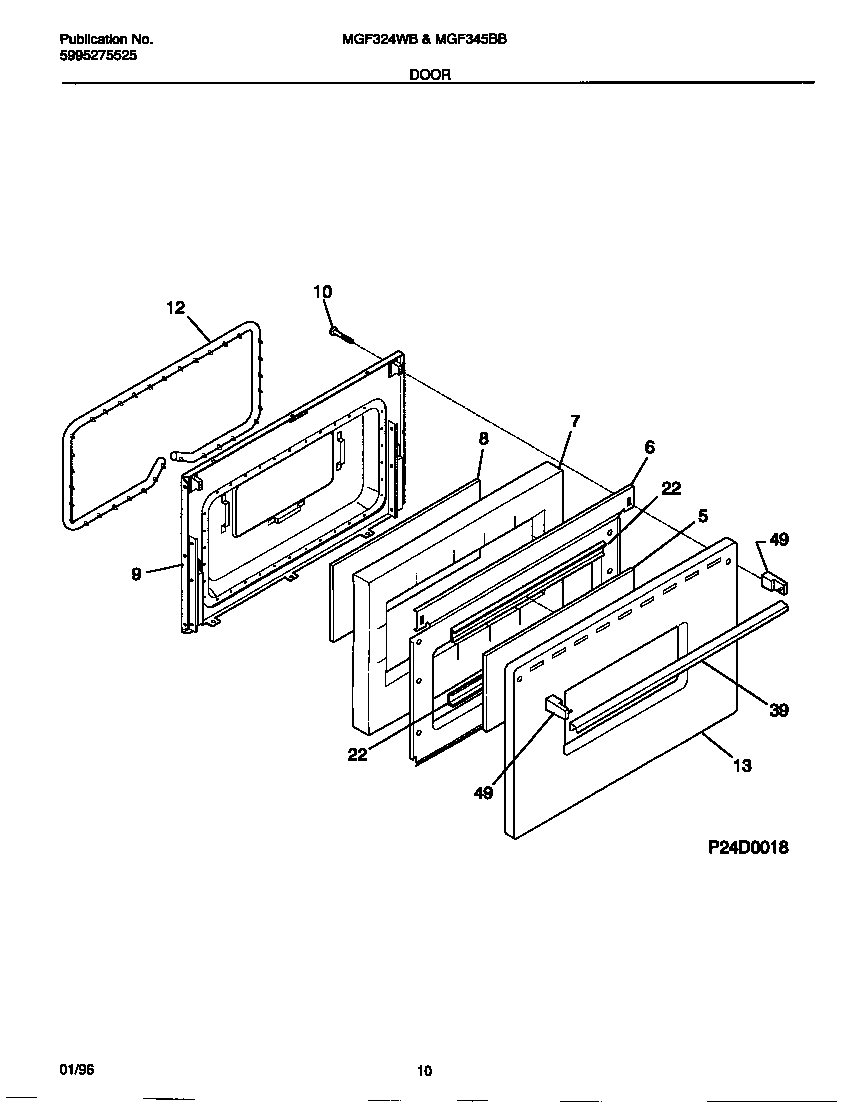 Universal/Multiflex (Frigidaire) MGF345BBWD door diagram