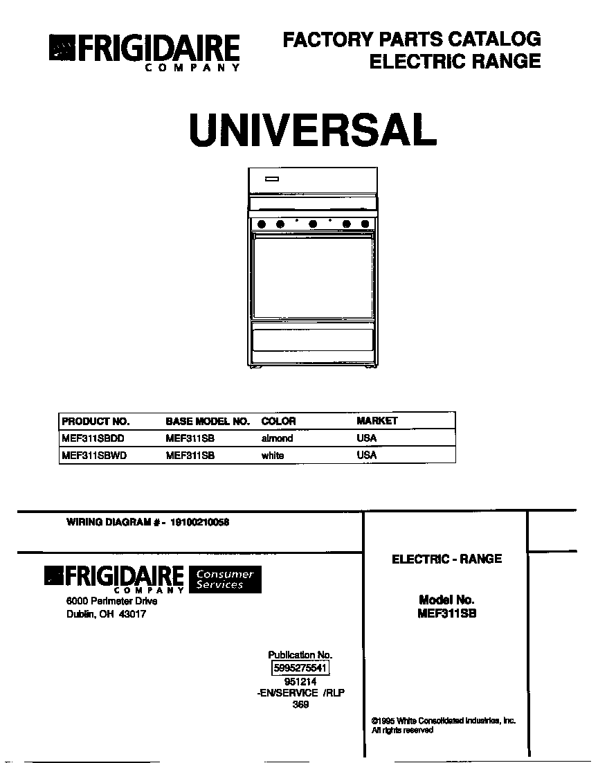 Universal/Multiflex (Frigidaire) MEF311SBDD cover diagram