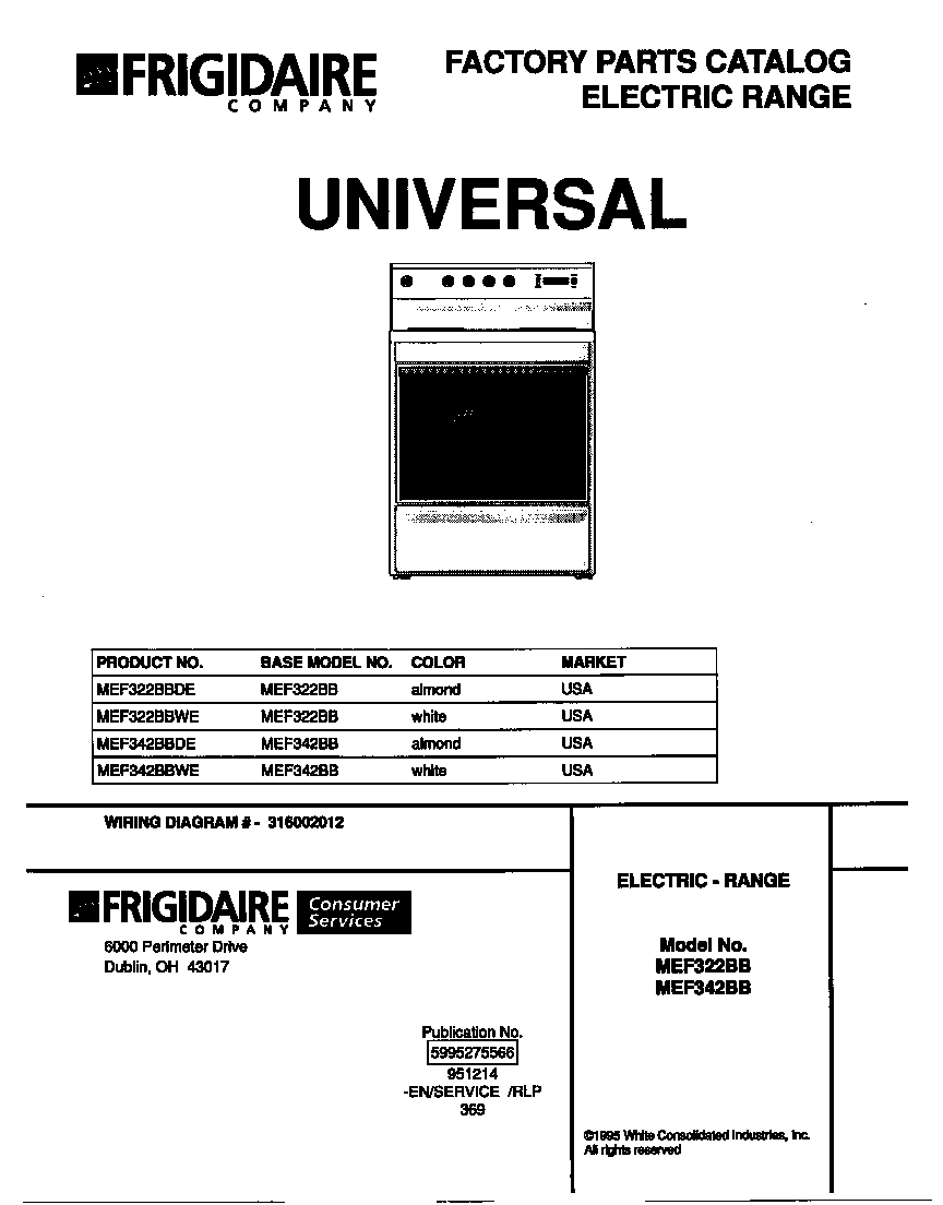 Universal/Multiflex (Frigidaire) MEF322BBDE cover diagram