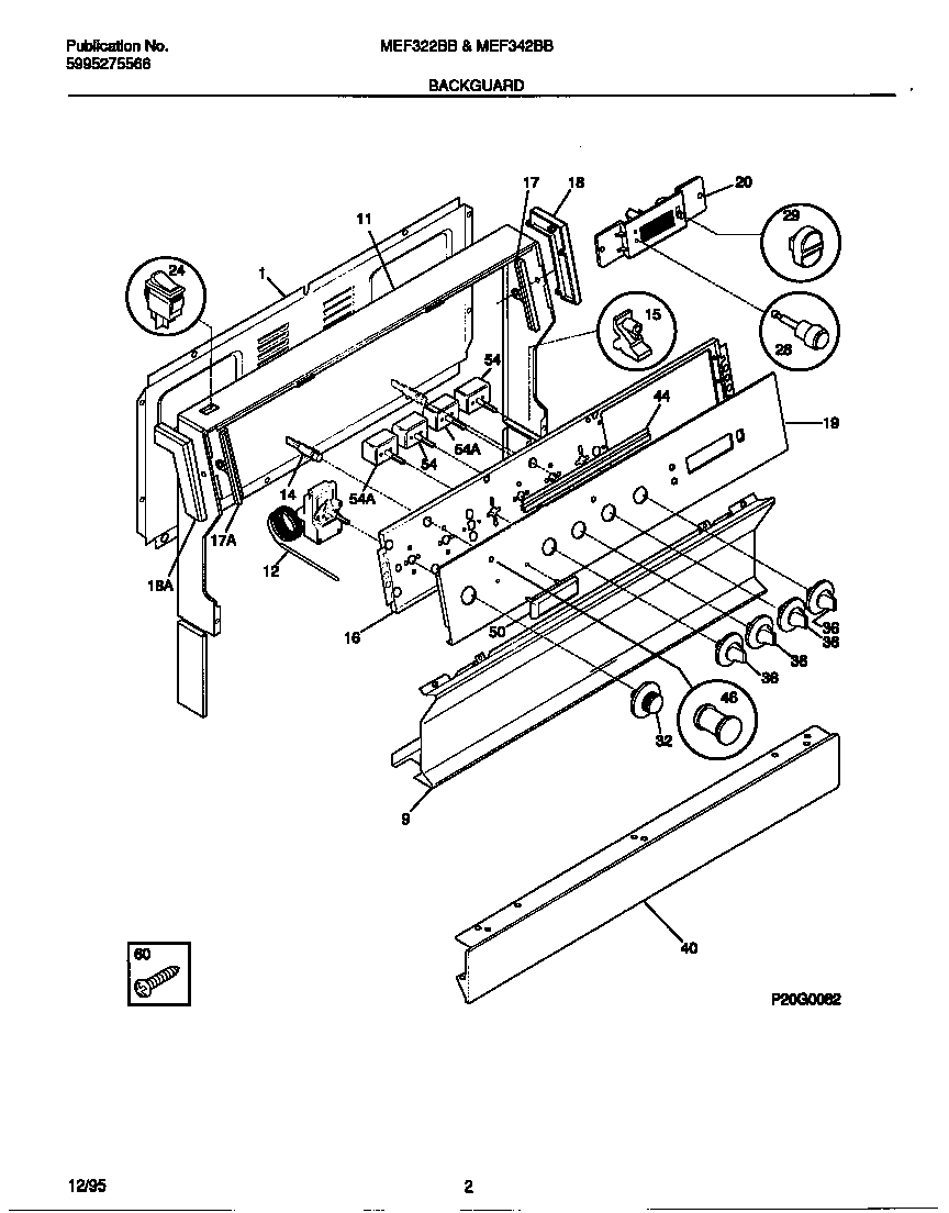 Universal/Multiflex (Frigidaire) MEF322BBDE backguard diagram