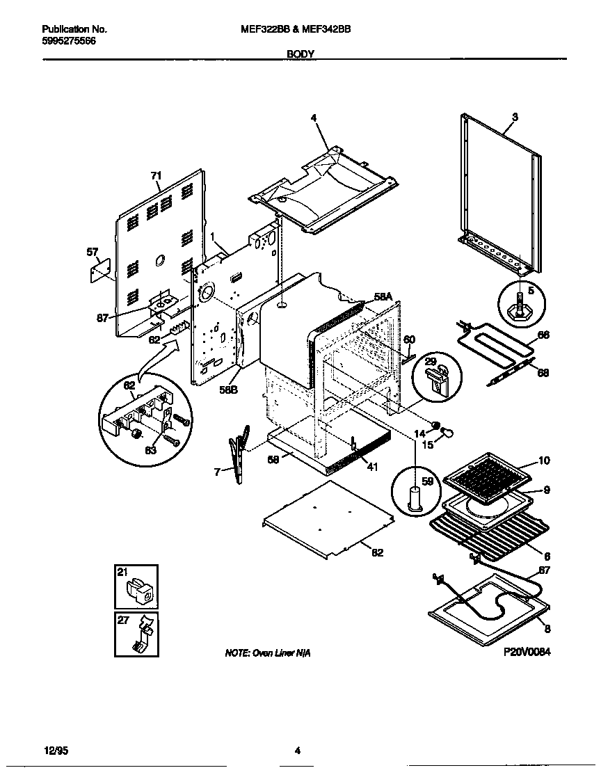 Universal/Multiflex (Frigidaire) MEF322BBDE body diagram