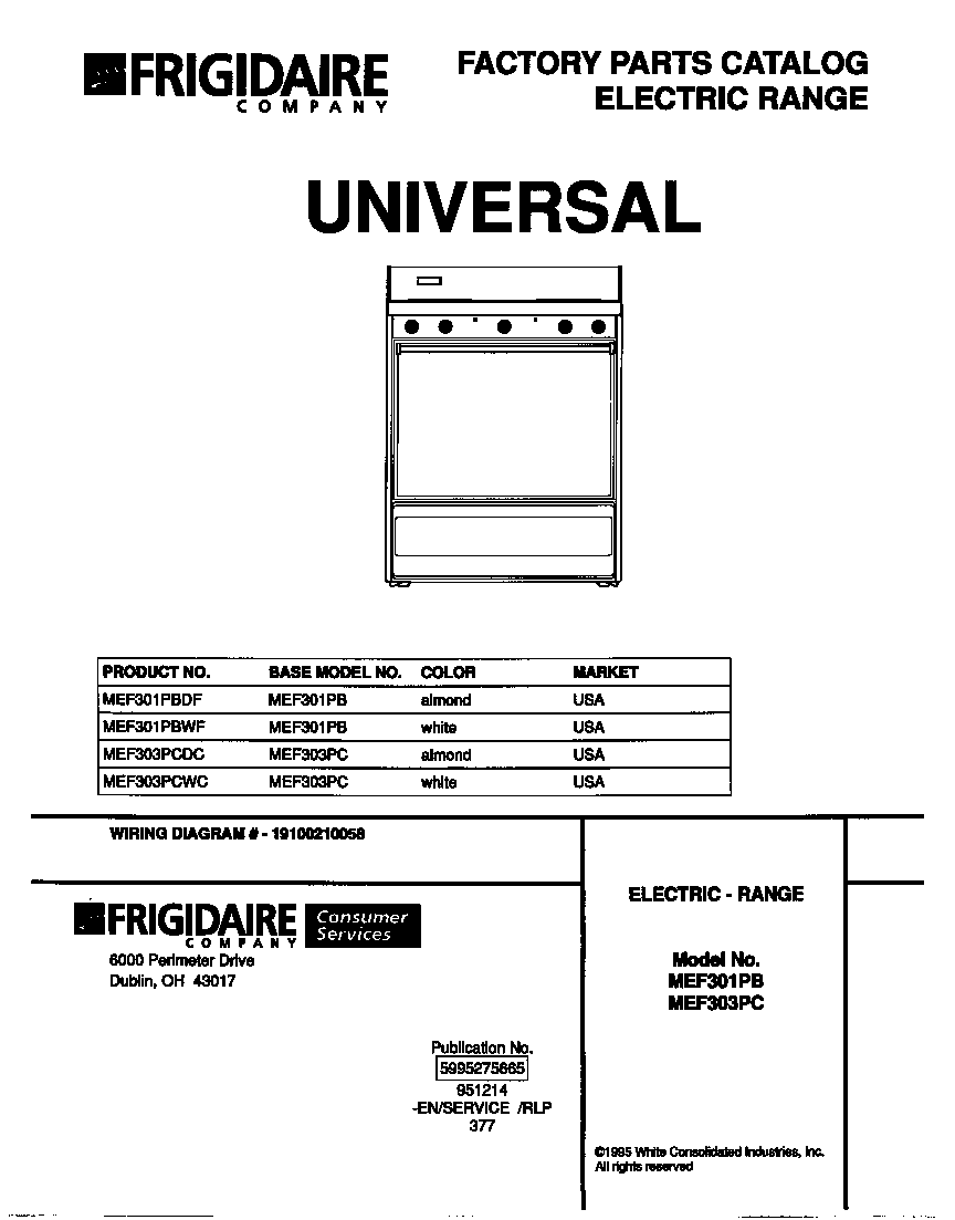 Universal/Multiflex (Frigidaire) MEF301PBDF cover diagram
