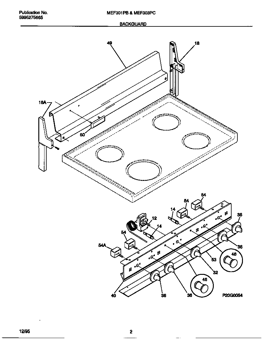 Universal/Multiflex (Frigidaire) MEF301PBDF backguard diagram