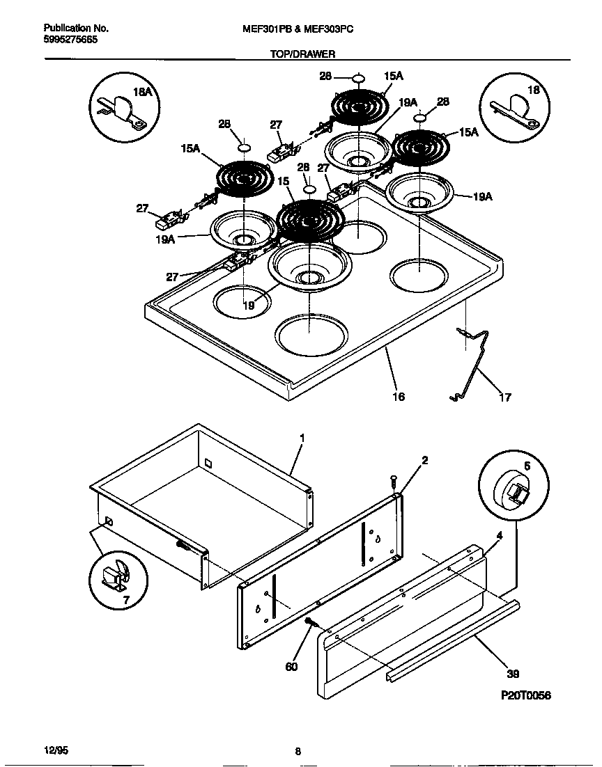 Universal/Multiflex (Frigidaire) MEF301PBDF top/drawer diagram