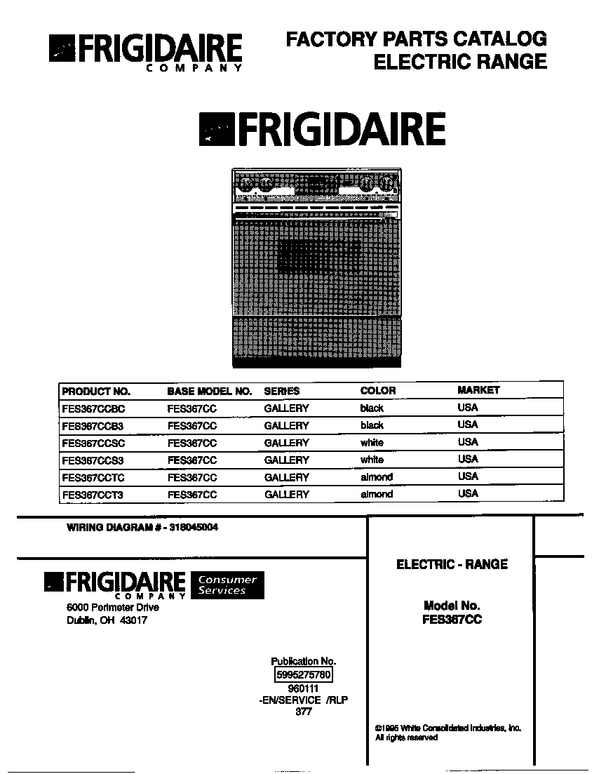 Frigidaire FES367CCBC cover diagram