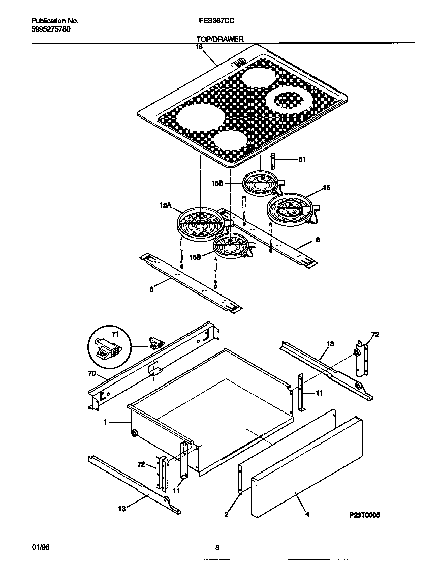 Frigidaire FES367CCBC top/drawer diagram