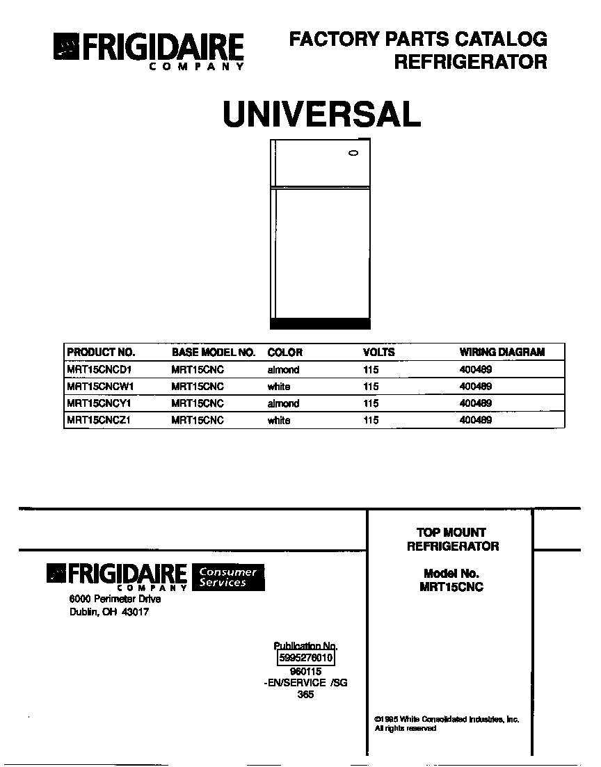 Universal/Multiflex (Frigidaire) MRT15CNCD1 cover diagram