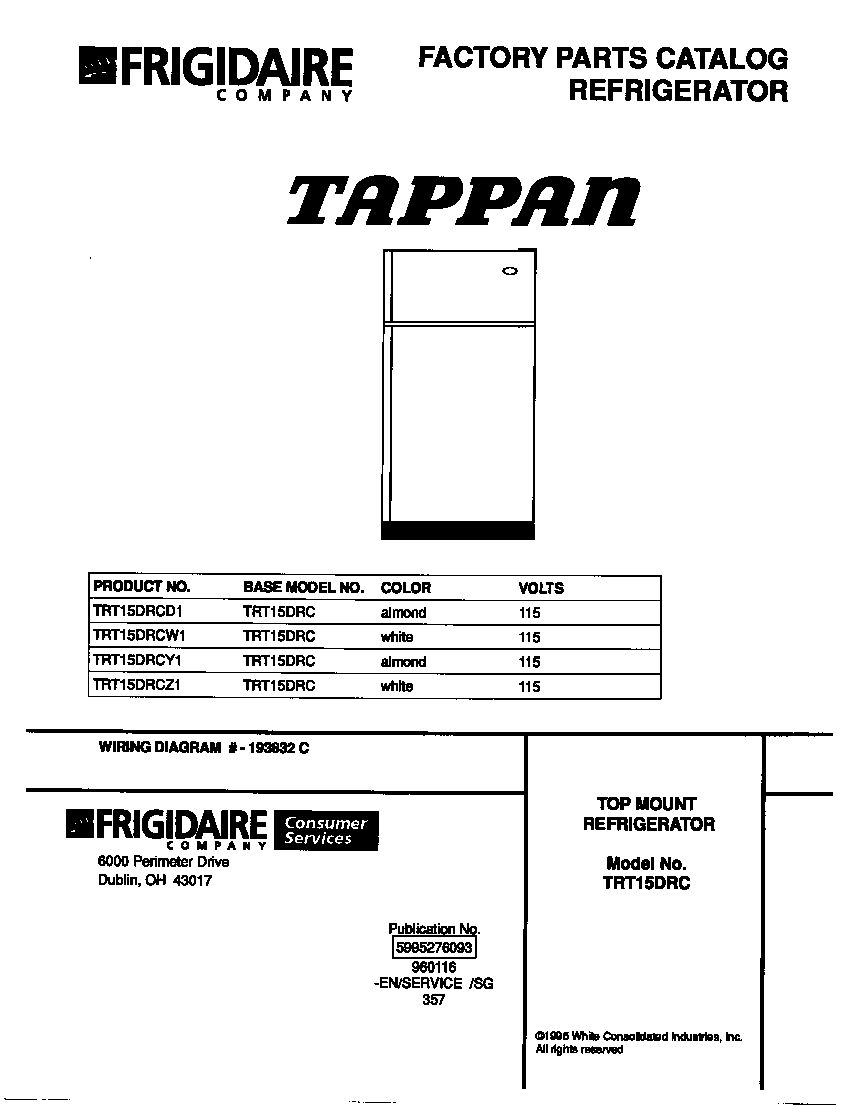 Tappan TRT15DRCD1 cover diagram