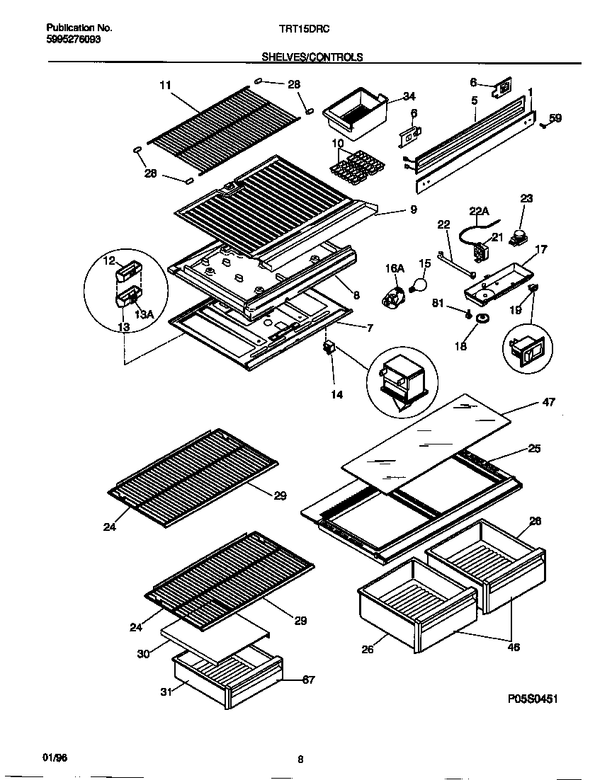 Tappan TRT15DRCD1 shelves/controls diagram