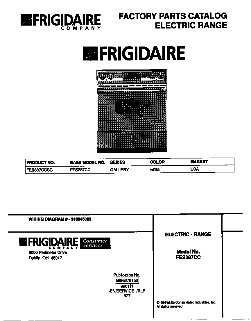 Frigidaire FES387CCSC cover diagram