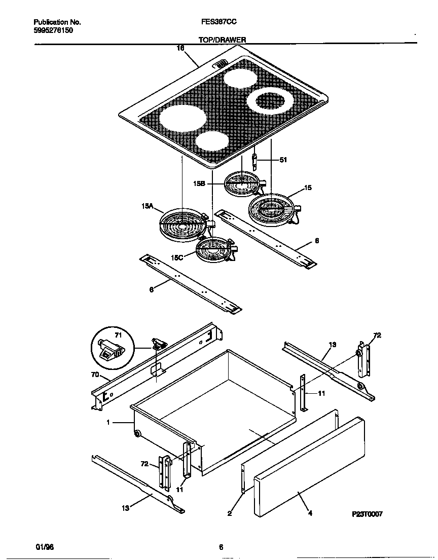 Frigidaire FES387CCSC top/drawer diagram