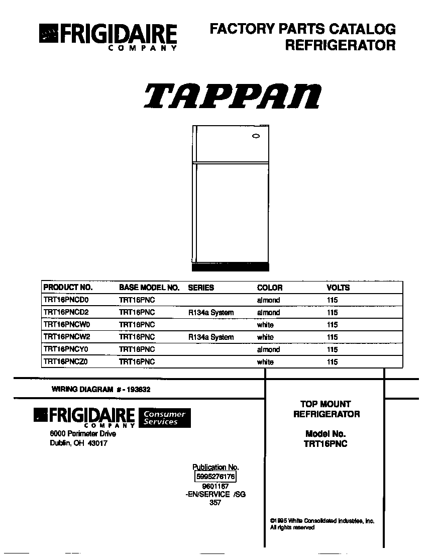 Tappan TRT16PNCD2 cover diagram