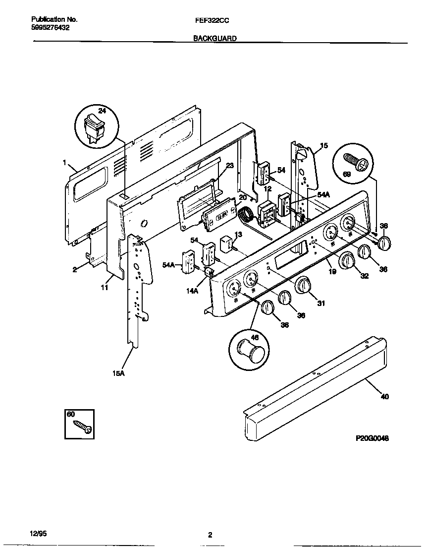 Frigidaire FEF322CCTC backguard diagram