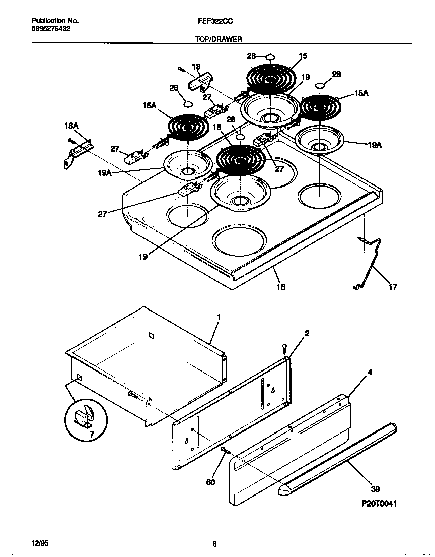 Frigidaire FEF322CCTC top/drawer diagram