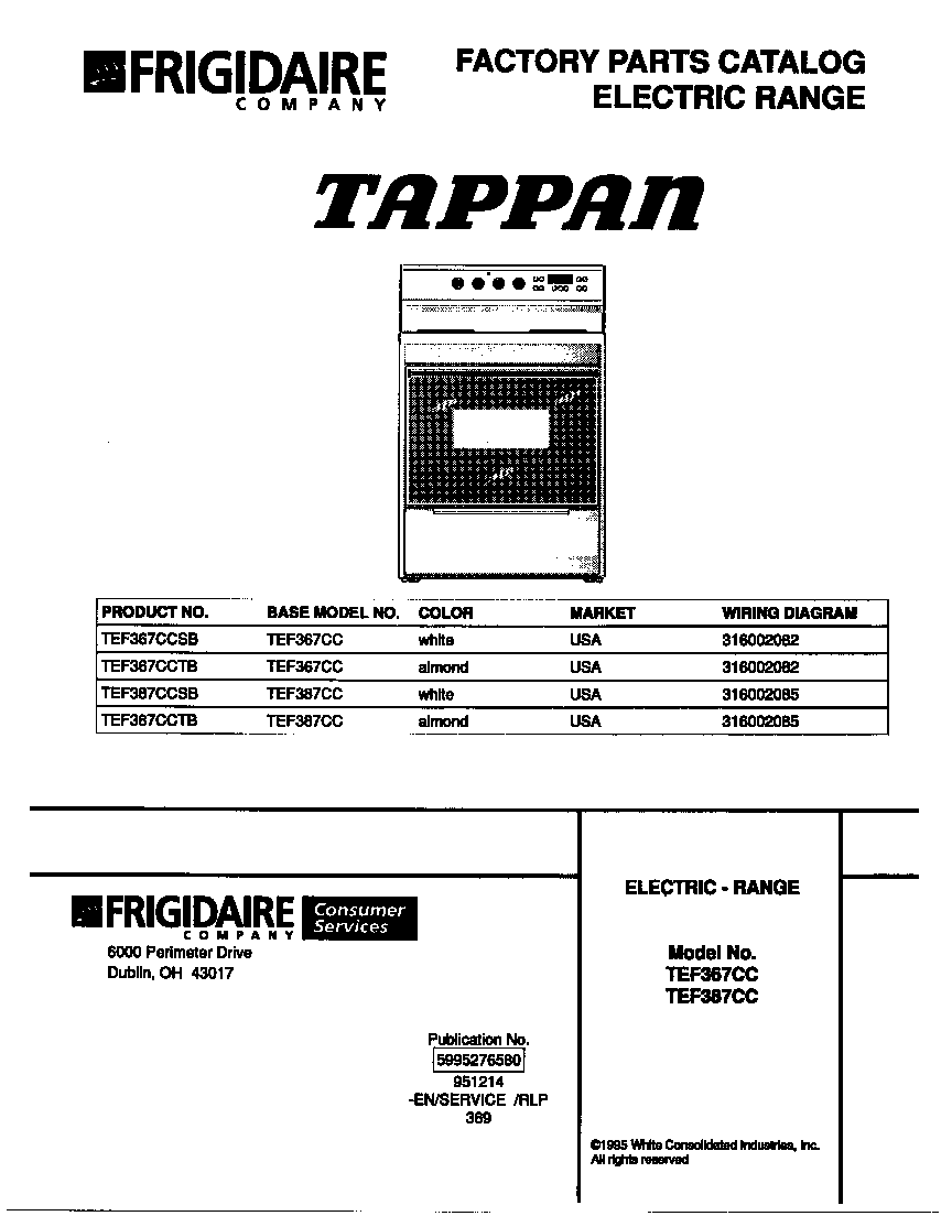Tappan TEF367CCTB cover diagram