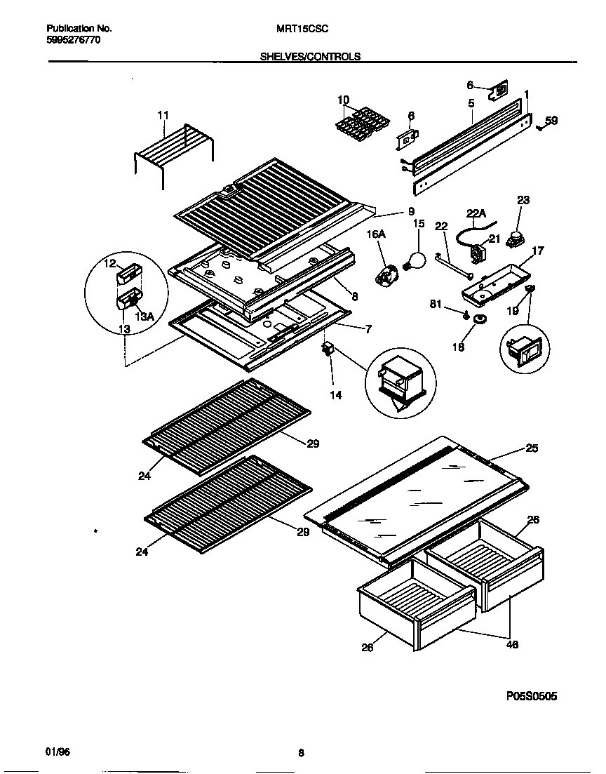 Kelvinator MRT15CSCD2 shelves/controls diagram