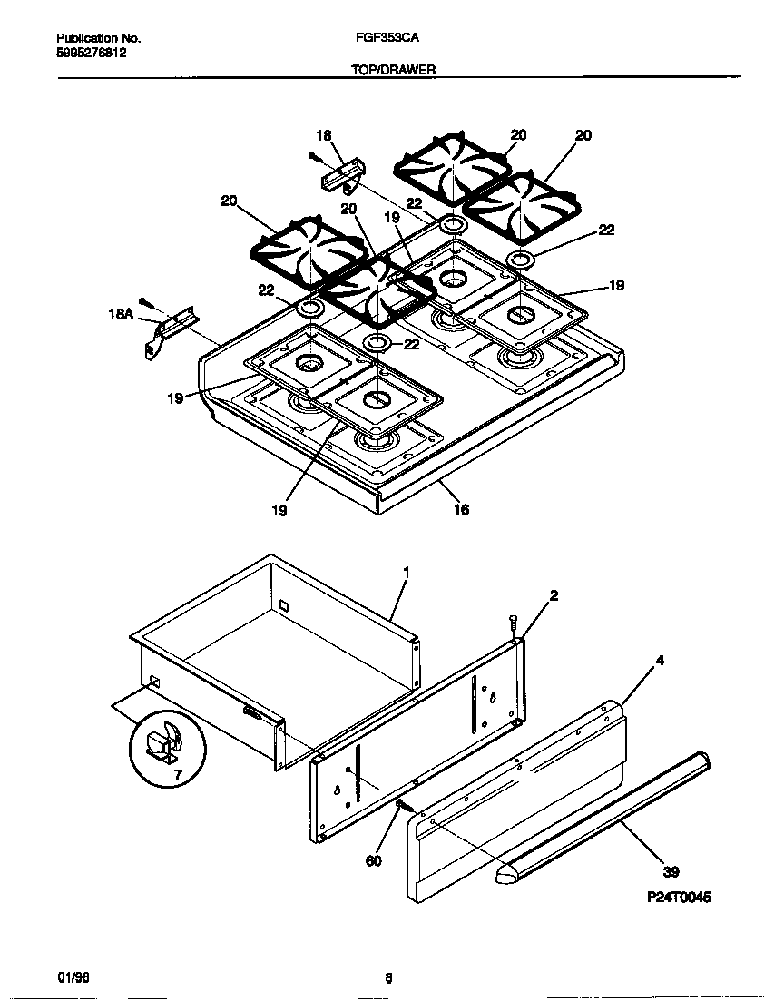 Frigidaire FGF353CATB top/drawer diagram