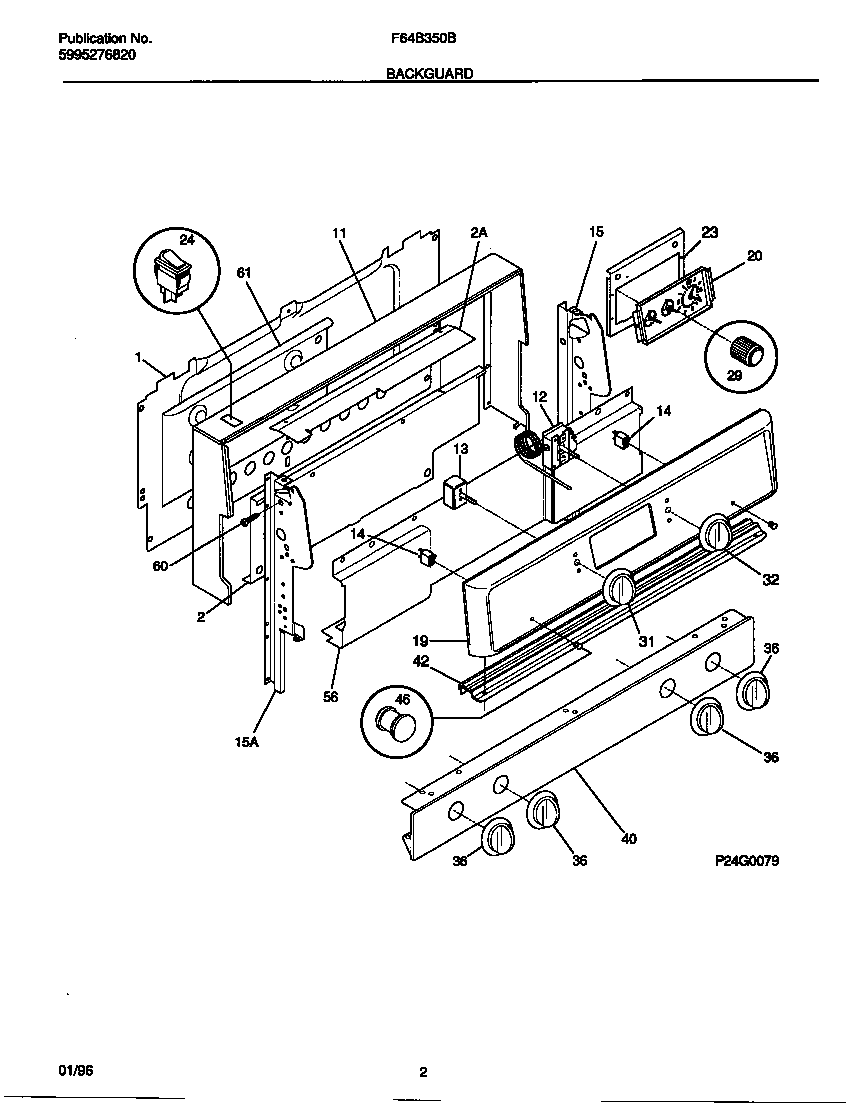Frigidaire F64B350BWB backguard diagram