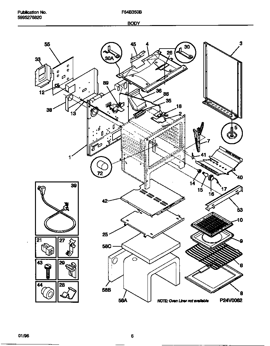 Frigidaire F64B350BWB body diagram
