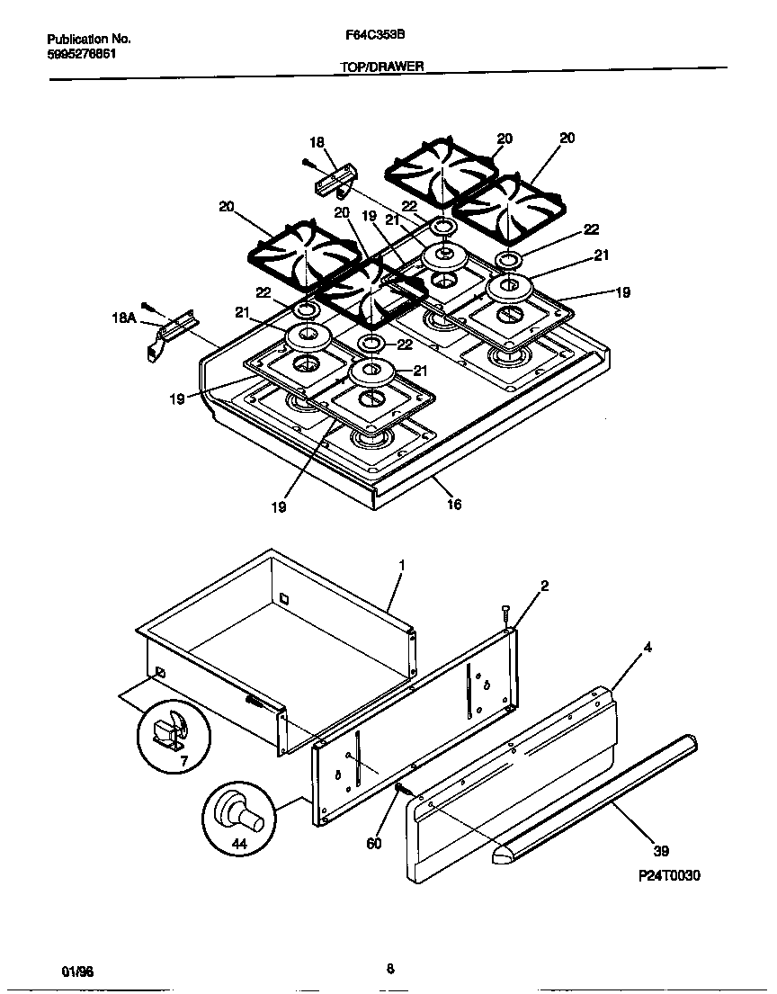 Frigidaire F64C353BSB top/drawer diagram