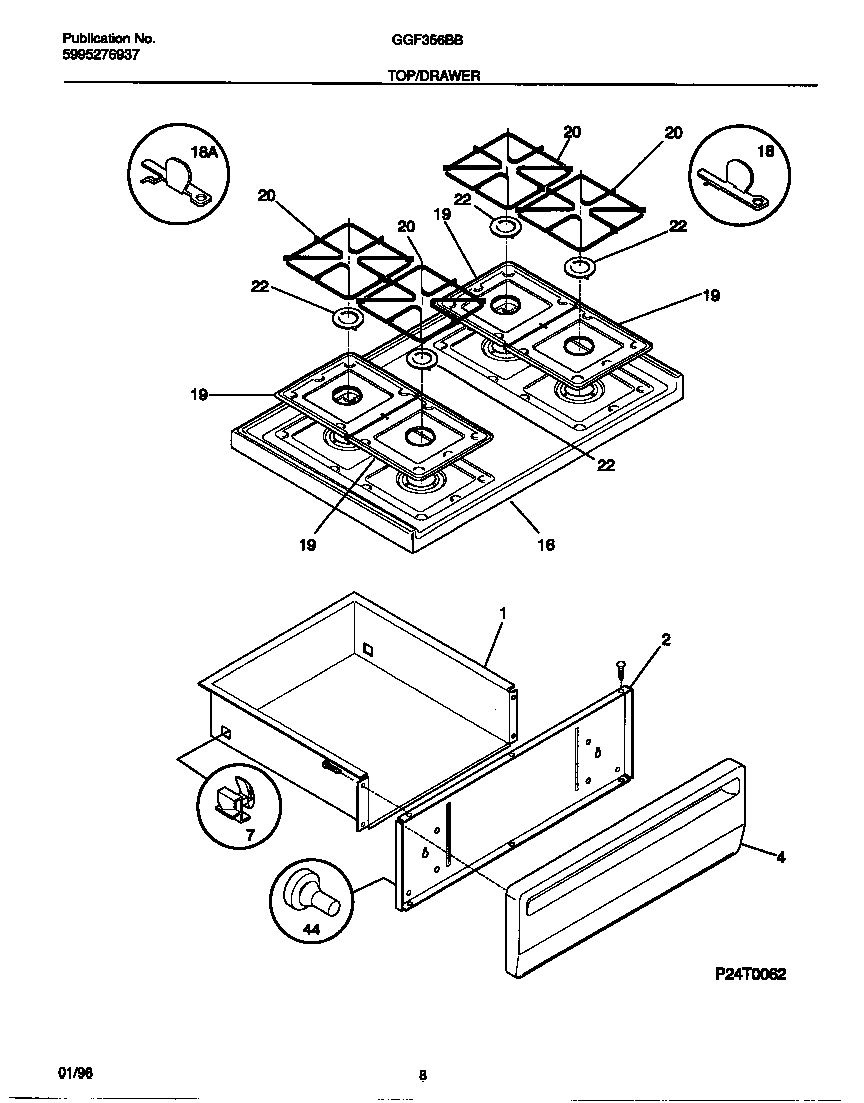 Gibson GGF356BBDE top/drawer diagram