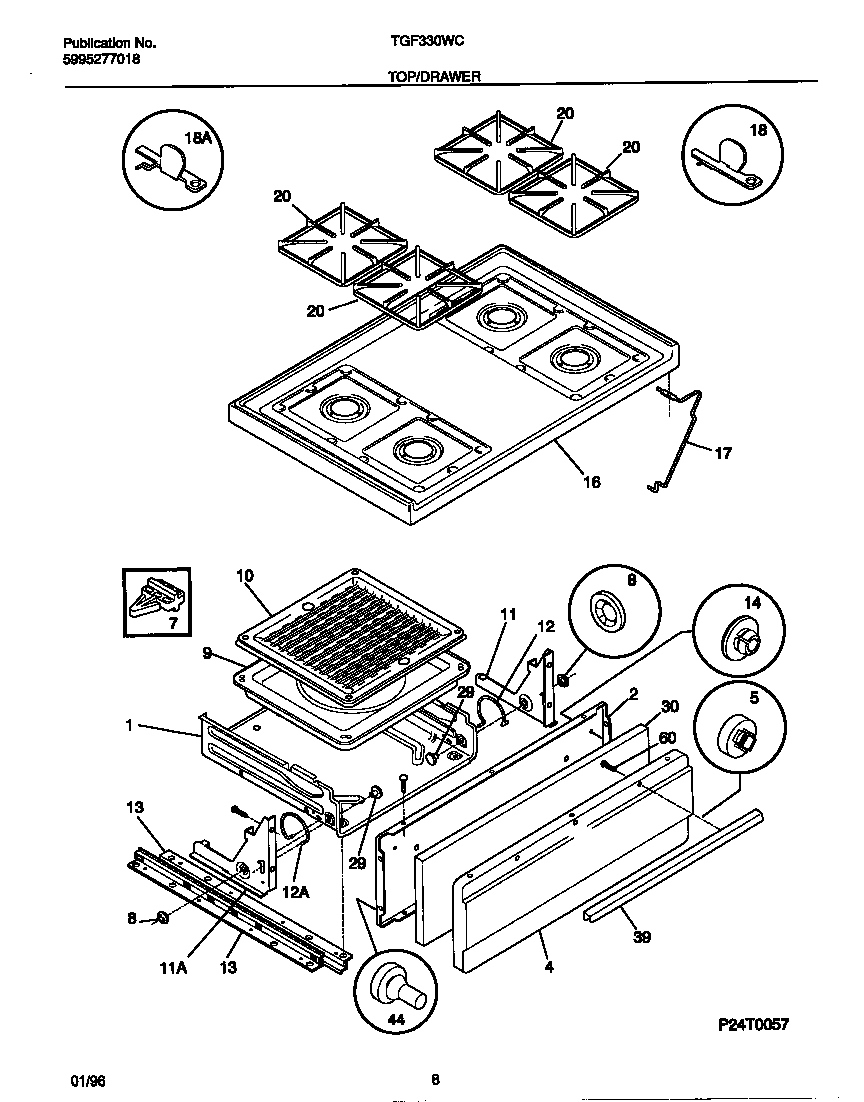 Tappan TGF330WCDB top/drawer diagram