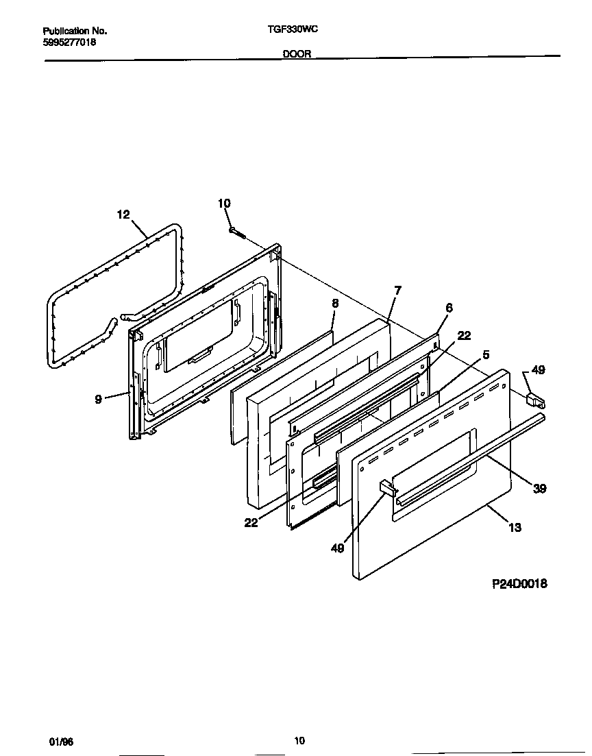 Tappan TGF330WCDB door diagram