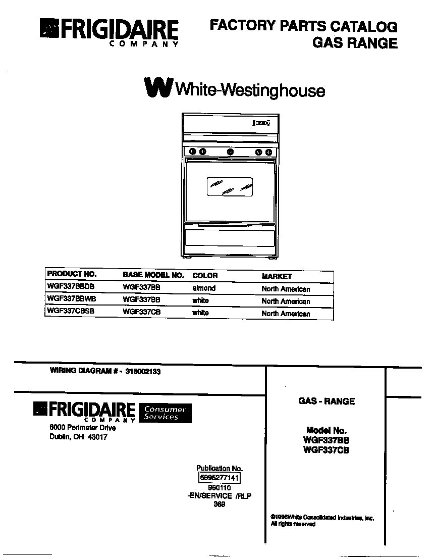 White-Westinghouse WGF337CBSB cover diagram