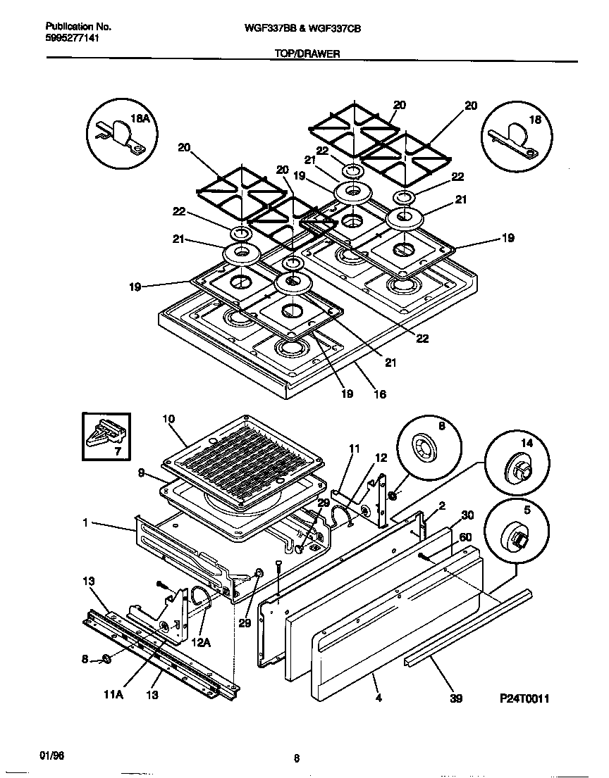 White-Westinghouse WGF337CBSB top/drawer diagram