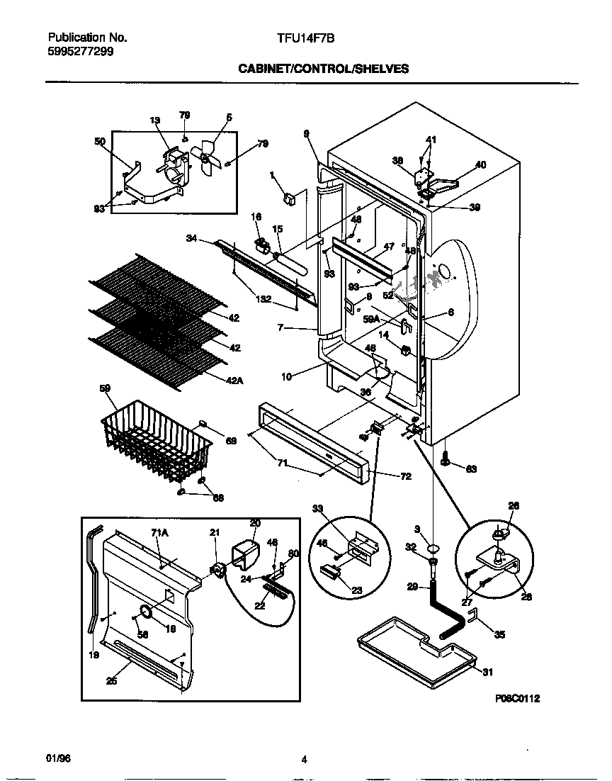 Tappan TFU14F7BW2 cabinet/controls/shelves diagram