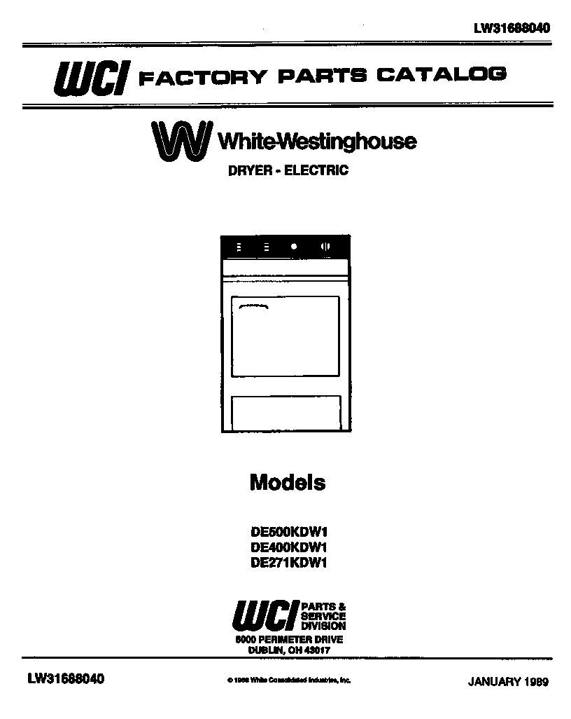 White-Westinghouse DE500KDW1 front cover diagram