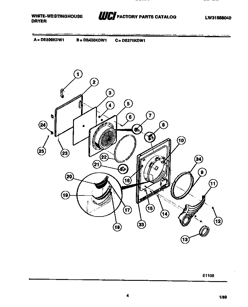 White-Westinghouse DE500KDW1 door diagram