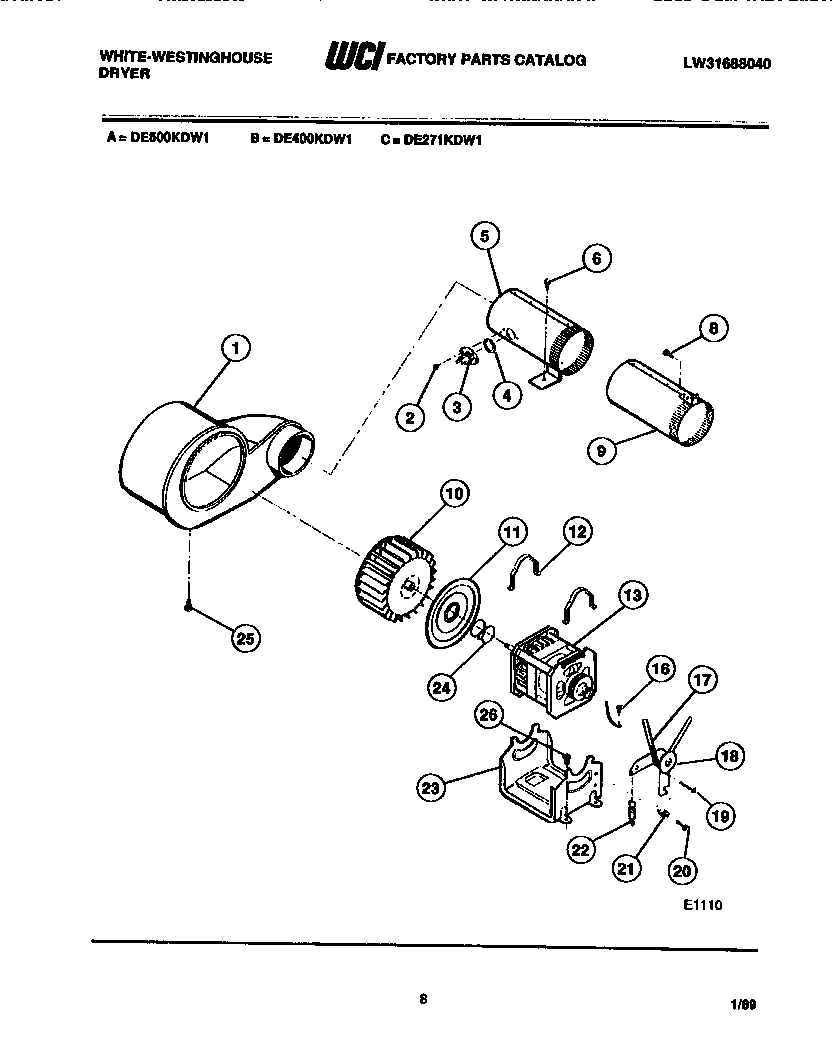 White-Westinghouse DE500KDW1 blower diagram