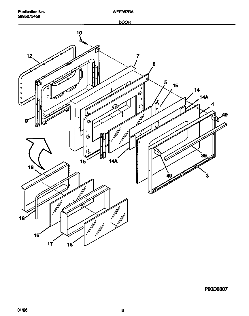 White-Westinghouse WEF357BADD door diagram