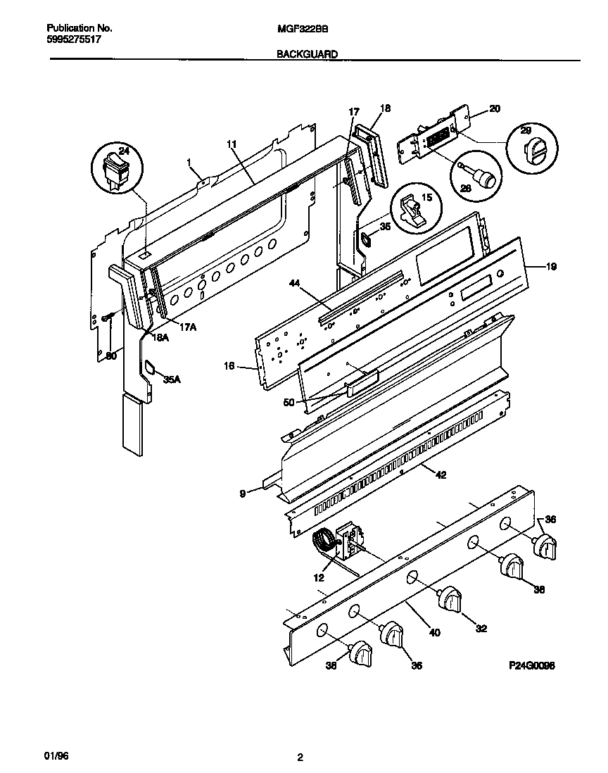 Universal/Multiflex (Frigidaire) MGF322BBDD backguard diagram