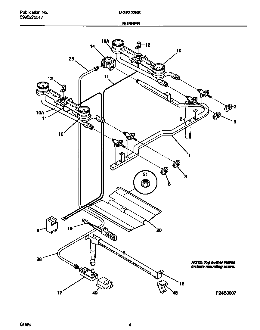 Universal/Multiflex (Frigidaire) MGF322BBDD burner diagram