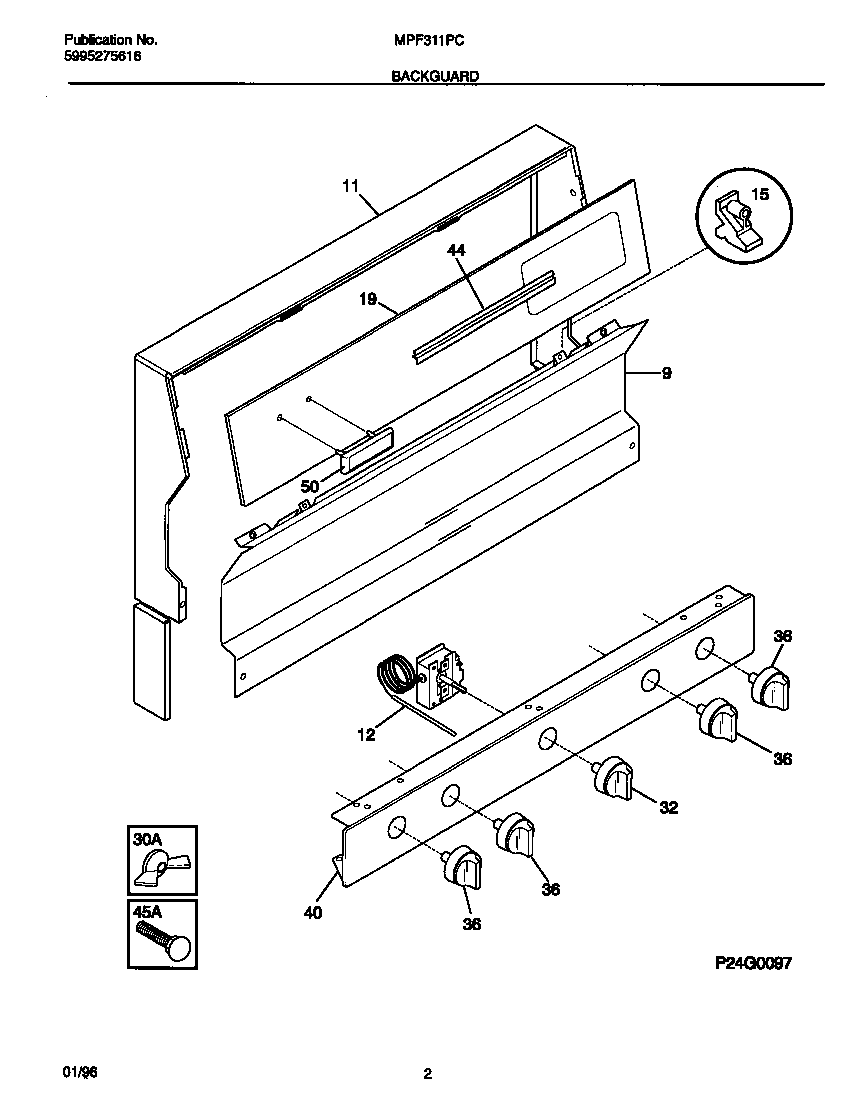 Universal/Multiflex (Frigidaire) MPF311PCWB backguard diagram