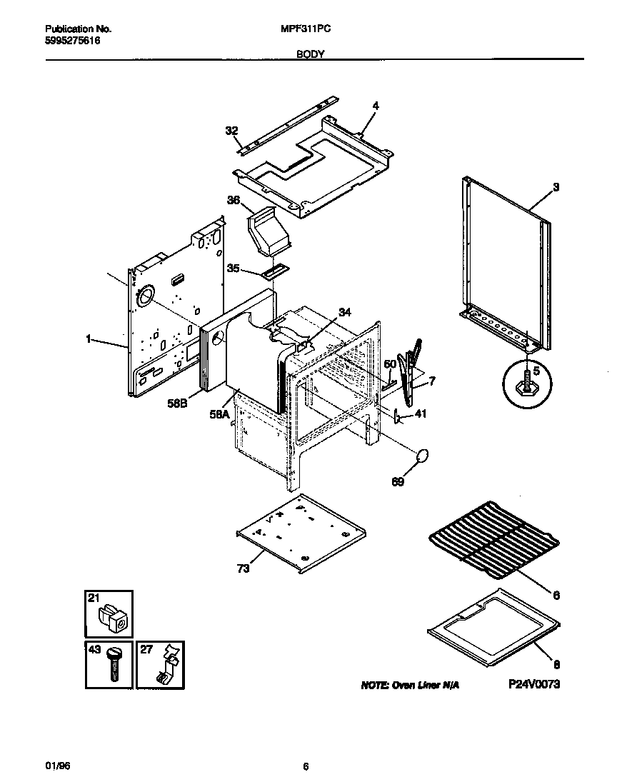 Universal/Multiflex (Frigidaire) MPF311PCWB body diagram
