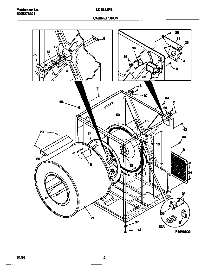Frigidaire LDE333PBW0 cabinet/drum diagram