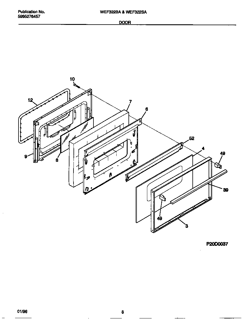 White-Westinghouse WEF322SADD door diagram
