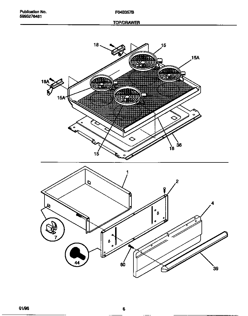 Frigidaire F04B357BWE top/drawer diagram
