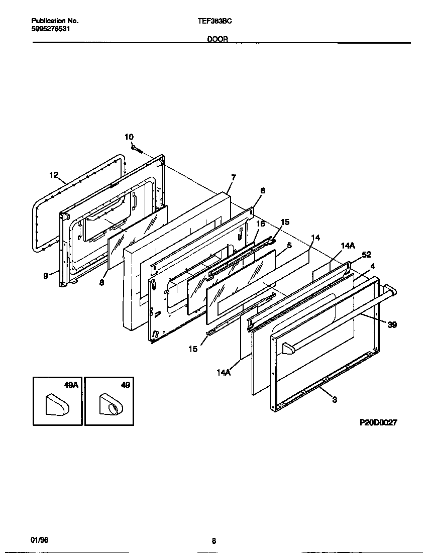 Tappan TEF383BCWB door diagram